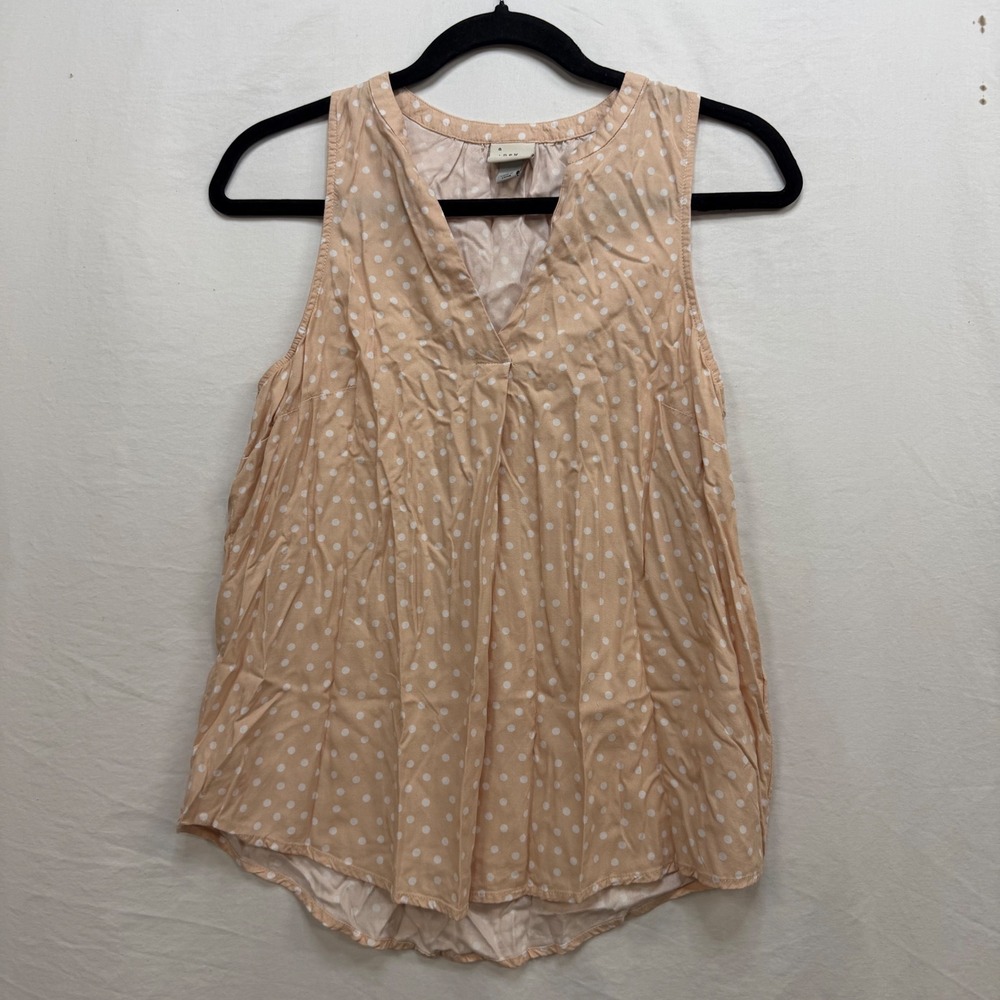 A New Day Womens Peach Polka Dot V-Neck Sleeveless Blouse Top Small - Picture 1 of 6